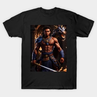 "Inferno's Edge: Warrior's Flaming Dragon Sword" T-Shirt